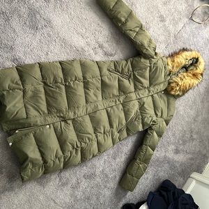 NEW long Orolay olive down jacket large.  never worn